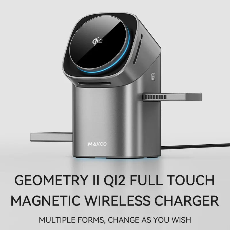 Cargador Inalámbrico 3 en 1 Qi2 con Rotación Automática y Carga Rápida de 15W – Para iPhone, Apple Watch y AirPods